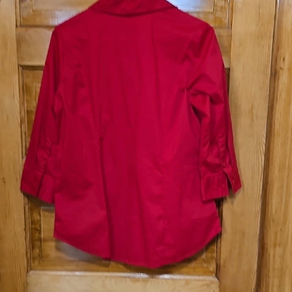 Lee Riders Red Fitted Button Down Shirt with 3/4 Sleeve M - Picture 3 of 3